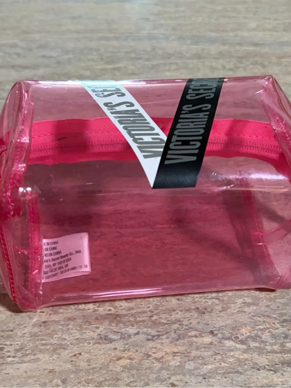 Victoria's Secret Hot Pink Clear Travel Pouch with Logo